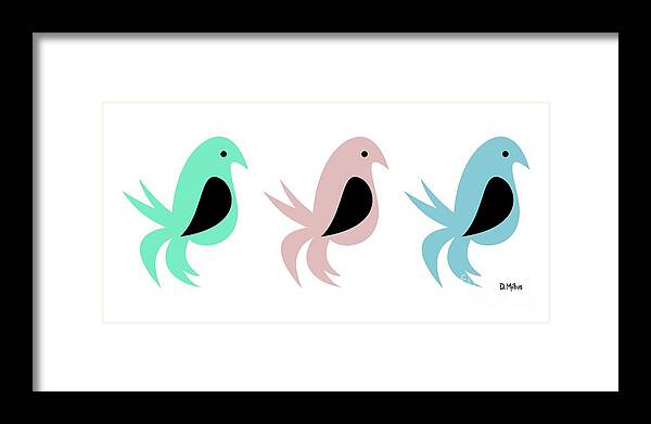 Mid Century Bird Framed Print featuring the digital art Trio of Whimsical Birds by Donna Mibus