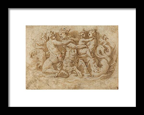 Attributed To Pellegrino Tibaldi Framed Print featuring the drawing Tritons and Nymphs by Attributed to Pellegrino Tibaldi