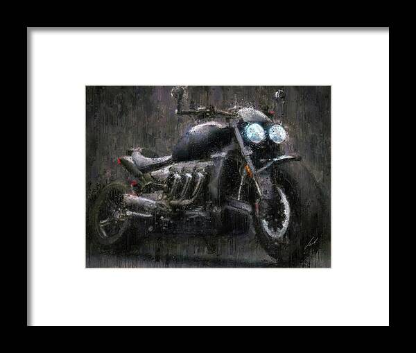 Motorcycle Framed Print featuring the painting Triumph Rocket 3 Motorcycle by Vart by Vart Studio
