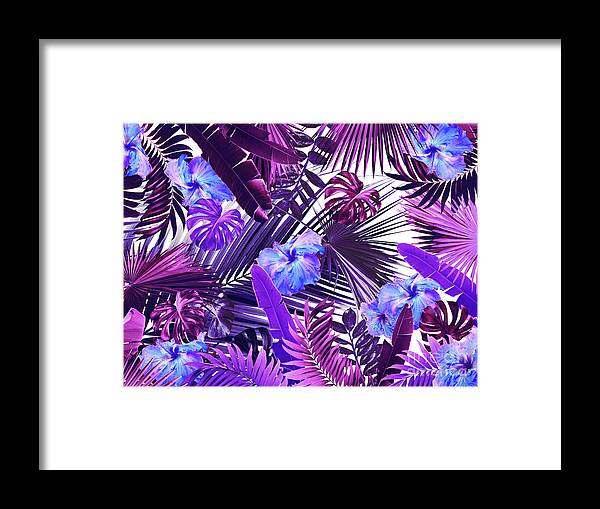 Collage Framed Print featuring the mixed media Tropical Hibiscus Flower Jungle Pattern #2 #tropical #decor #art by Anitas and Bellas Art