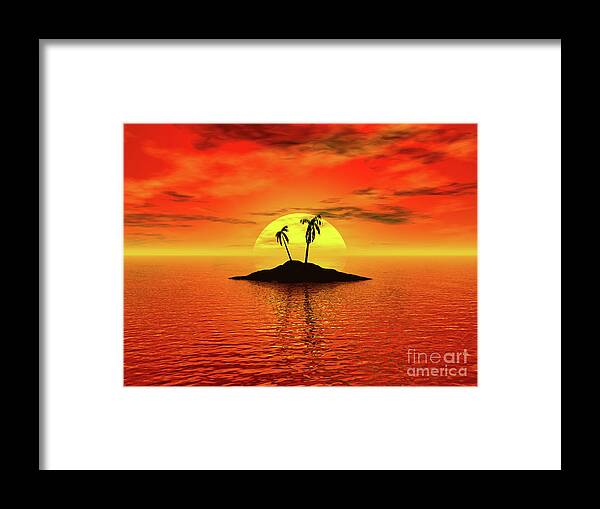 Sunset Framed Print featuring the digital art Tropical Island by Phil Perkins