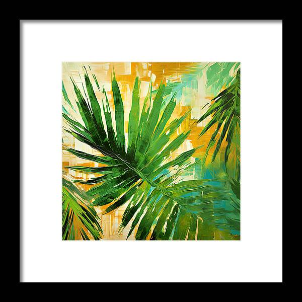 Tropical Leaves Framed Print featuring the digital art Tropical Palm by Lourry Legarde