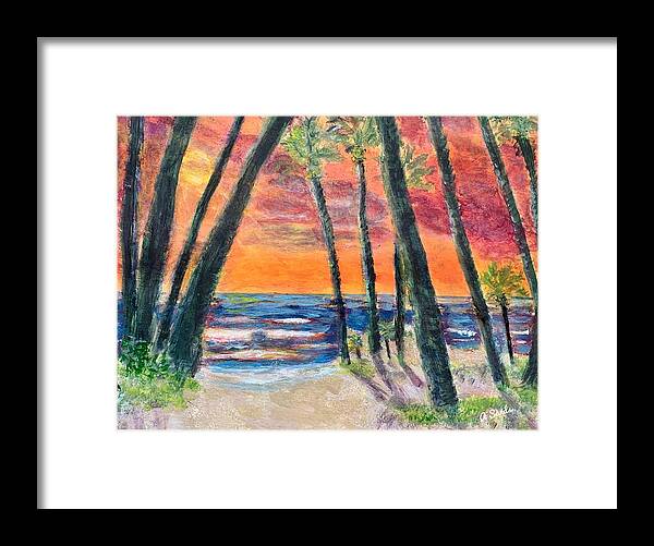 Caribbean Framed Print featuring the painting Tropical sunset by Anne Sands