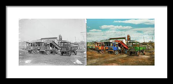 Sm Frazier Framed Print featuring the photograph Truck - Dump Truck - Wilcox Trux 1912 - Side by Side by Mike Savad