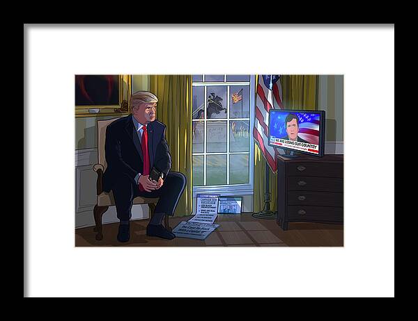 Trump Framed Print featuring the digital art Trump Watching Tucker 2020 by Emerson Design