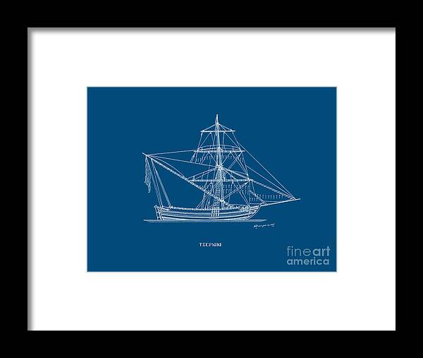 Historic Vessels Framed Print featuring the drawing Tserniki - traditional Greek sailing ship - blueprint by Panagiotis Mastrantonis