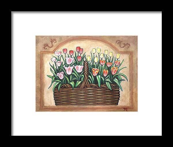 Flower Framed Print featuring the painting Tulip Basket by Linda Mears