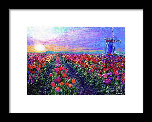 Landscape Framed Print featuring the painting Tulip Fields, What Dreams May Come by Jane Small