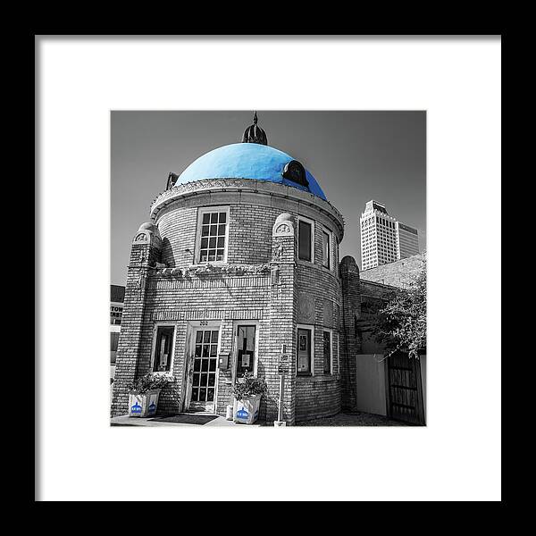 Tulsa Blue Dome Framed Print featuring the photograph Tulsa OK Blue Dome District - Selective Coloring by Gregory Ballos