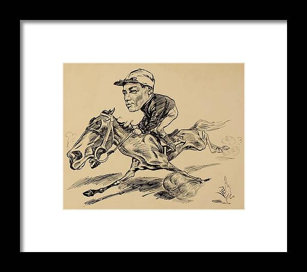 Illustration Framed Print featuring the drawing Turf in Caricature 1900 - Davis by Jesse Anderson