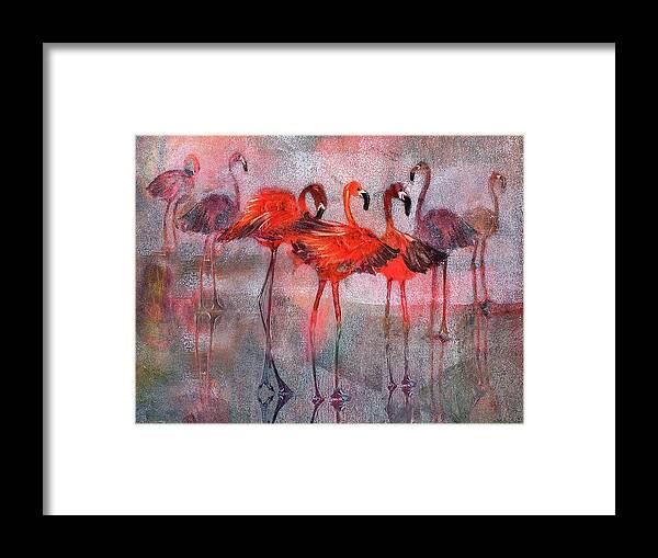 Flamingos Framed Print featuring the painting Turner's Flamingos by Lucy Lemay