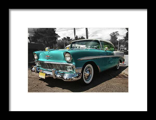 Car Framed Print featuring the photograph Turquoise and white '56 Chevy Bel Air by Daniel Adams