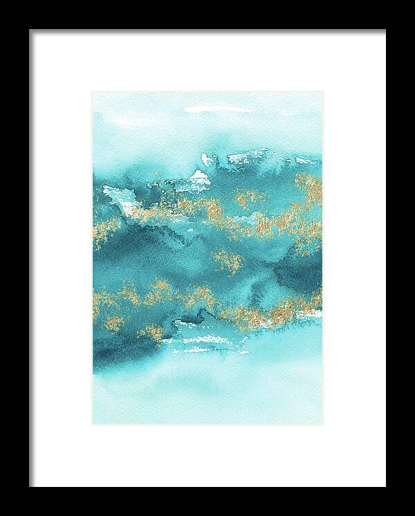 Turquoise Blue Framed Print featuring the painting Turquoise Blue, Gold And Aquamarine by Garden Of Delights