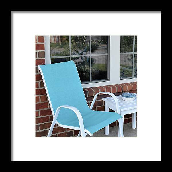Chair Framed Print featuring the photograph Turquoise Chair On The Porch by Kathy K McClellan