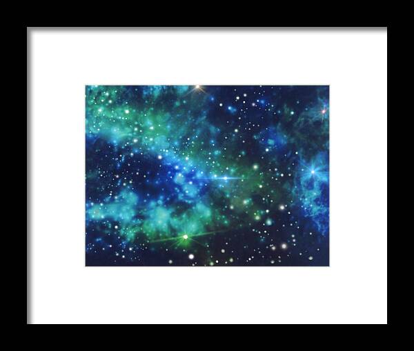 Galaxy Framed Print featuring the digital art Turquoise Nebula by Mary J Winters-Meyer