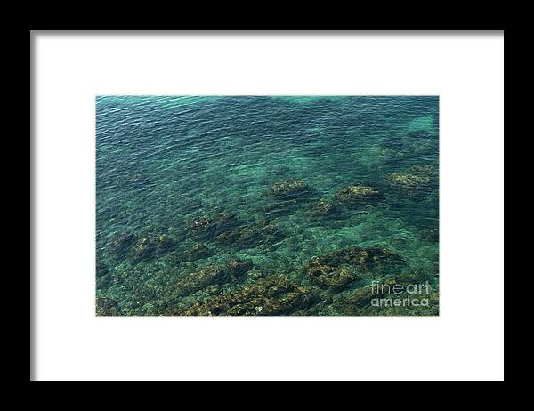 Sea Water Framed Print featuring the photograph Turquoise sea water in a rocky cove 1, Mediterranean Sea by Adriana Mueller