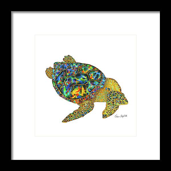  Framed Print featuring the painting Turtle in white background. by Daniel Jean-Baptiste