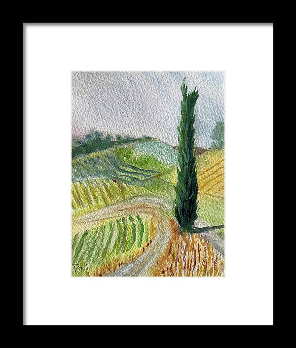 Cypress Tree Framed Print featuring the painting Tuscan Cypress Tree Landscape by Roxy Rich