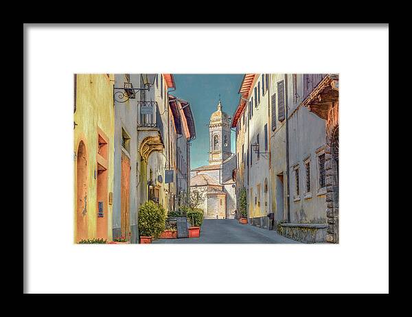 Italy Framed Print featuring the photograph Tuscan Hill Town of San Quirico d'Orcia, Painterly by Marcy Wielfaert