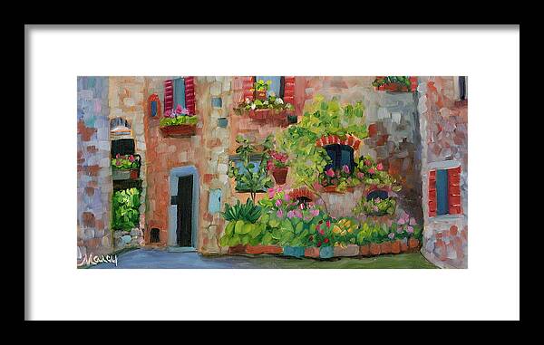 Tuscany Framed Print featuring the painting Tuscan Window Boxes by Marcy Brennan