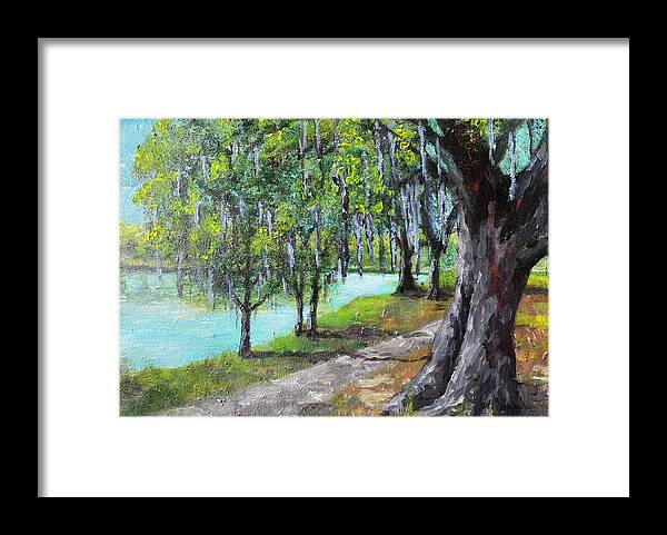 Tuscawilla Park Framed Print featuring the painting Tuscsawilla Park Walking Path by Larry Whitler