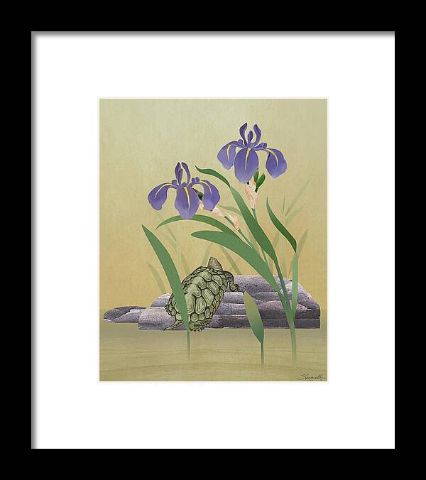 Turtle Framed Print featuring the digital art Turtle and Iris by M Spadecaller