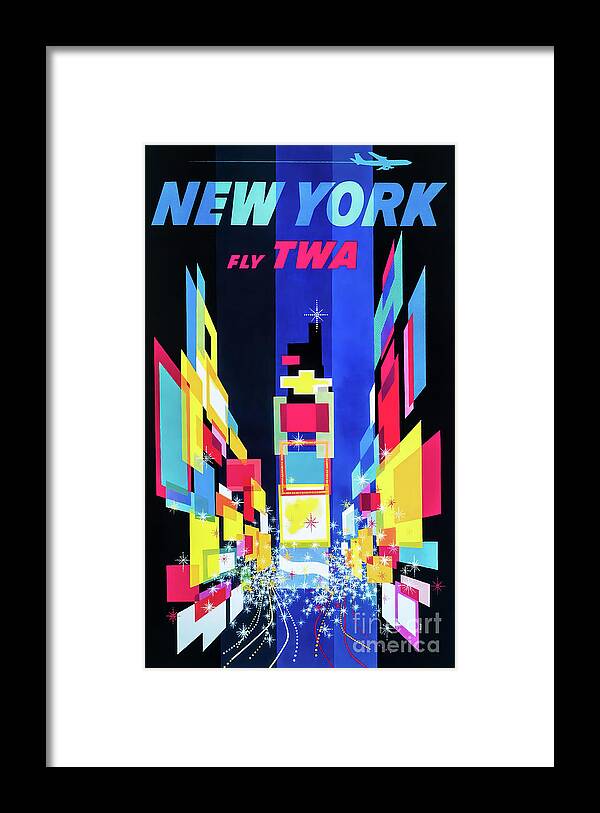 Retro Framed Print featuring the drawing Retro TWA New York Travel Poster by M G Whittingham
