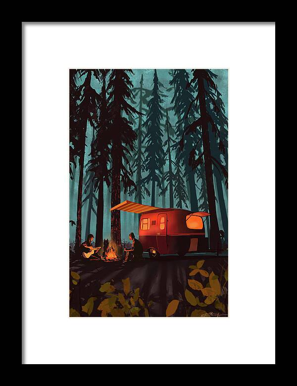 Camper In The Woods Framed Print featuring the painting Twilight Camping by Sassan Filsoof