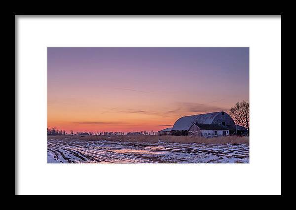 Twilight Sets In Over A Farm Field And Barn In Northern Ny. This Is A Scene That I Came Across As I Was Heading Home After Shooting Wildlife All Afternoon And I Just Had To Pull Over And Capture The Scene! Framed Print featuring the photograph Twilight on the Farm by Rod Best