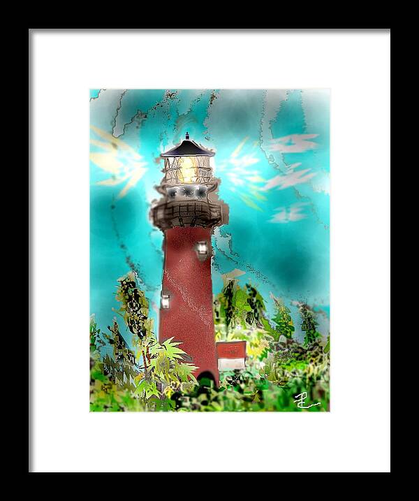 Jupiter Inlet Lighthouse Sketch Framed Print featuring the mixed media Twilight Safe Harbor by Pamela Calhoun