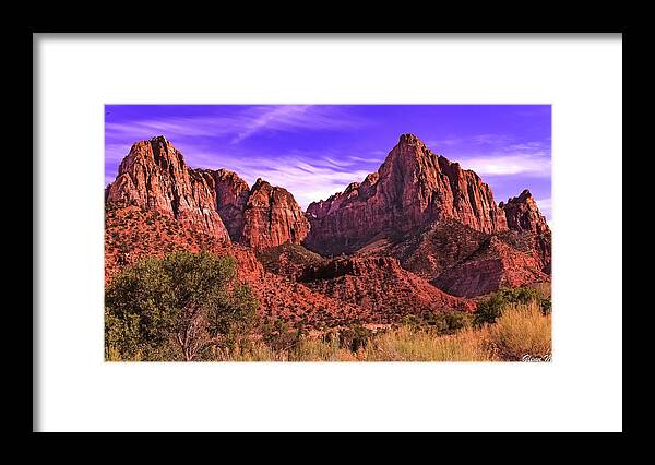 Twin Mountains. Zion National Park Framed Print featuring the photograph Twin Mountains by GLENN Mohs
