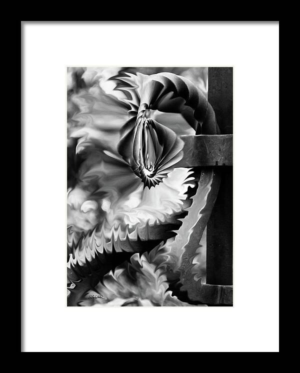 Black And White Framed Print featuring the photograph Twisted Metal by Shara Abel