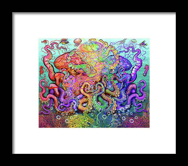 Octopus Framed Print featuring the digital art Twisted Tango of Tentacles by Kevin Middleton