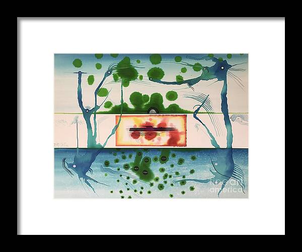 #watercolor #watercolorpainting #aliens #dining #fusion #glenneff #neff #picturerockstudio #thesoundpoetsmusic #cosmic #anotherplanet #alienlandscape  Framed Print featuring the painting Two Beings Fusion Dining by Glen Neff