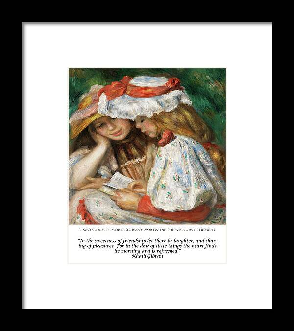 Inspirational Quote Framed Print featuring the painting Two Girls Reading Pierre Auguste Renoir by Georgia Clare