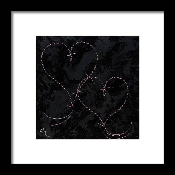 Hearts Framed Print featuring the mixed media Two Hearts Barbed Violet by Tamara Nelson