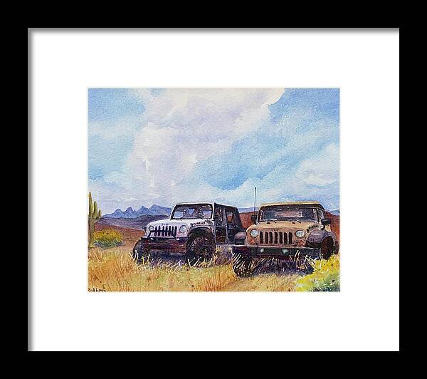 Jeep Framed Print featuring the painting Two Jeeps by Cheryl Prather