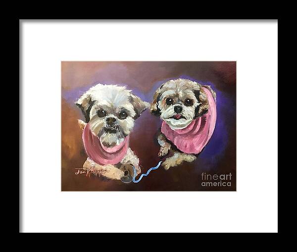 Small Dogs Framed Print featuring the painting Two Little Dogs by Jan Dappen