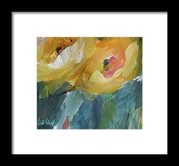 Impressionistic Framed Print featuring the painting Two Small Yellow Flowers Looking Upward by Lisa Kaiser