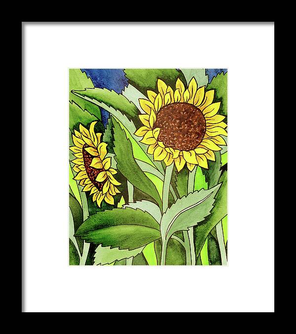 Sunflowers Framed Print featuring the painting Two Sunflowers Under The Tuscan Sun by Irina Sztukowski