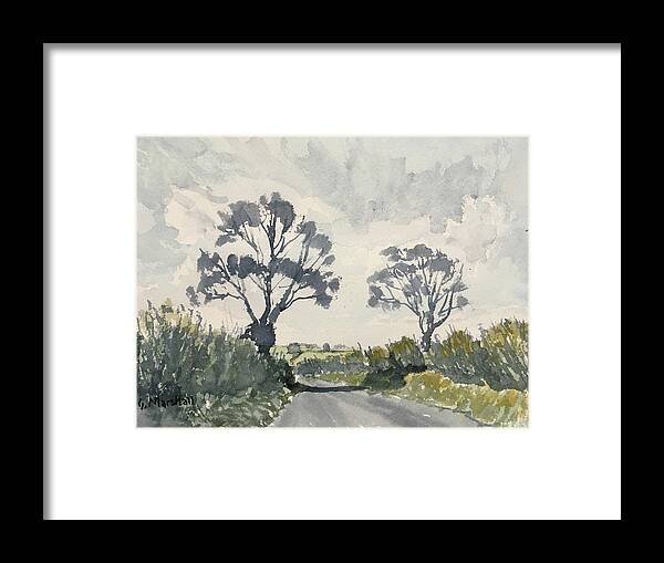 Watercolour Framed Print featuring the painting Two Trees on Thwing Road by Glenn Marshall