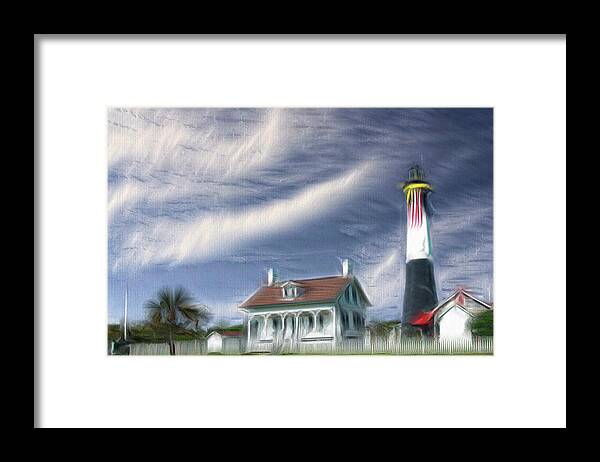 Tybee Island Lighthouse Photo Framed Print featuring the mixed media Tybee Island Lighthouse Painterly by Bob Pardue