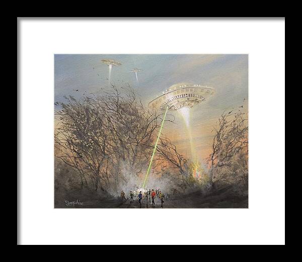 Ufo's Framed Print featuring the painting UFO Alien Invasion by Tom Shropshire