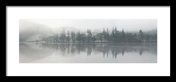 Panorama Framed Print featuring the photograph Ulswater lake mist and fog lake district by Sonny Ryse
