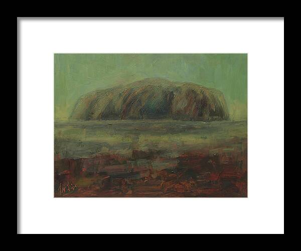 Uluru Framed Print featuring the painting Uluru, sacred mountain by Nop Briex