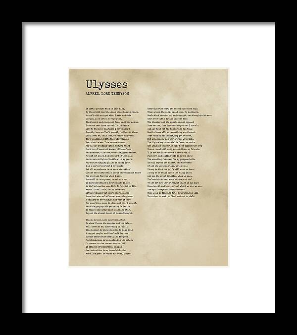 Ulysses Framed Print featuring the digital art Ulysses - Alfred Lord Tennyson Poem - Literature - Typewriter Print - Vintage by Studio Grafiikka