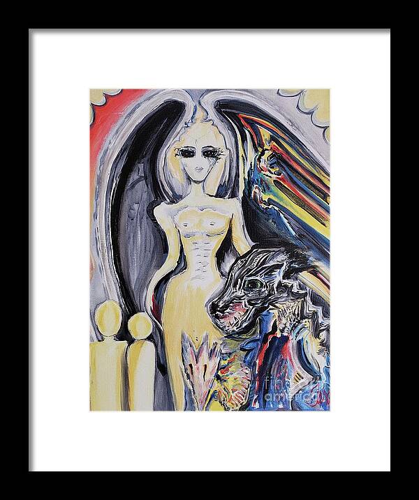 Majestic Framed Print featuring the painting Under Her Black Wings by Tara Strange Dunbar