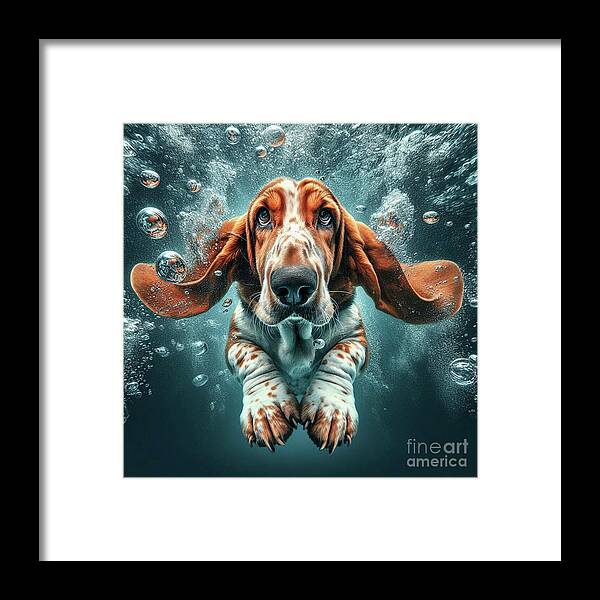 Basset Hound Framed Print featuring the digital art Underwater Basset Hound by Holly Picano