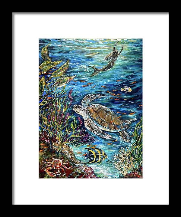 Sea Turtle Framed Print featuring the painting Underwater Friends by Linda Olsen
