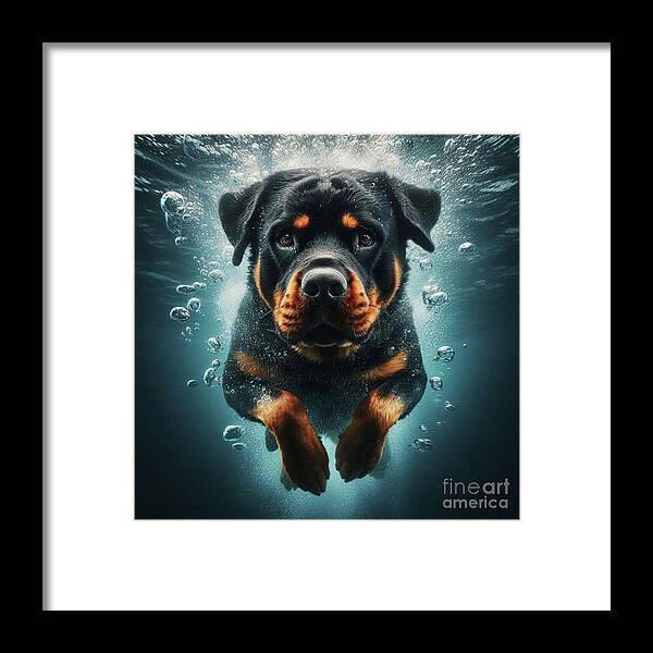 Underwater Framed Print featuring the digital art Underwater Rottweiler by Holly Picano